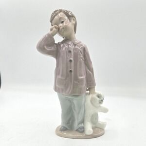NAO by Lladró Porcelain Figurine: Boy with Teddy Bear (Sleepy Head)